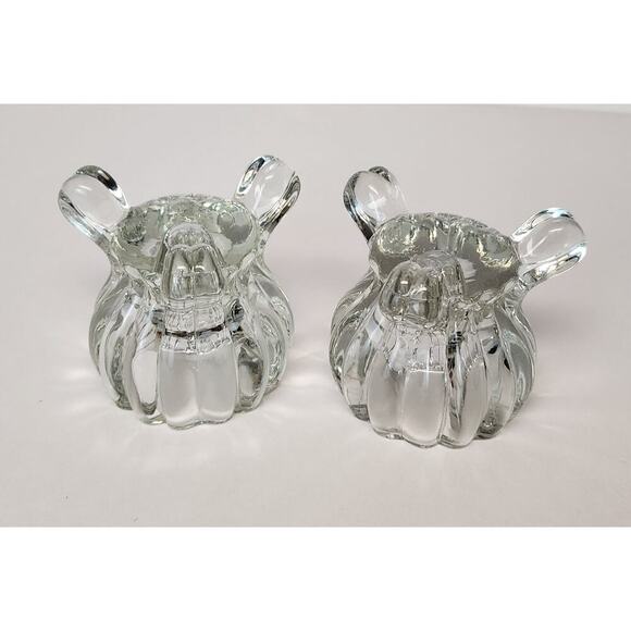 VTG 1950's Jeannette Clear Crystal Three Toe Candle Holder Set Taper & Votive - Picture 3 of 4